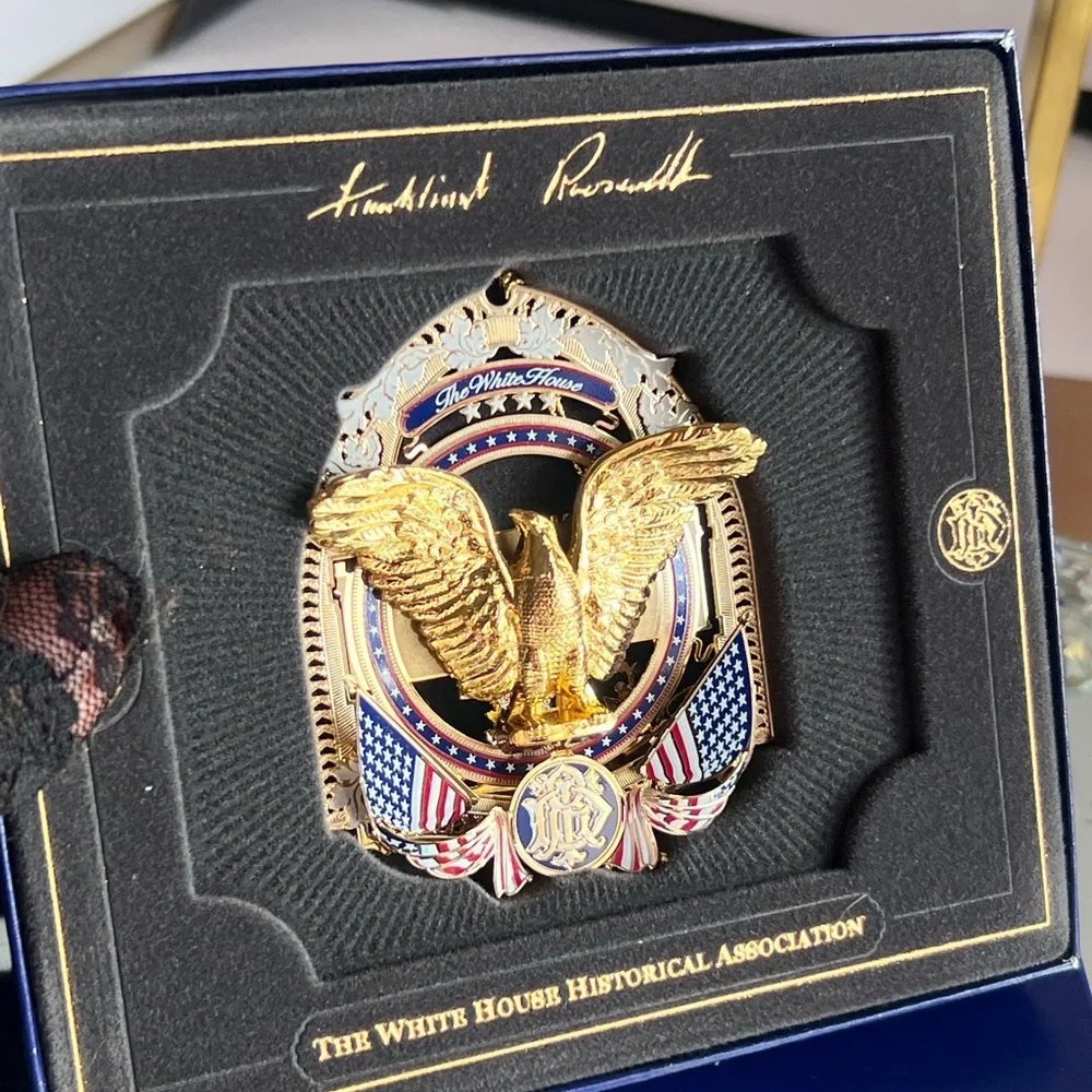 The White House  Patriotic Gold and Red Eagle Ornament 2017